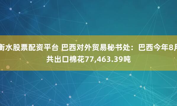 衡水股票配资平台 巴西对外贸易秘书处：巴西今年8月共出口棉花77,463.39吨